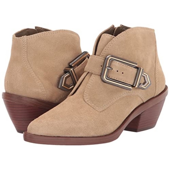 Vince Camuto Ashena Suede Western Buckle Booties size 7.5 new tan - Picture 1 of 6